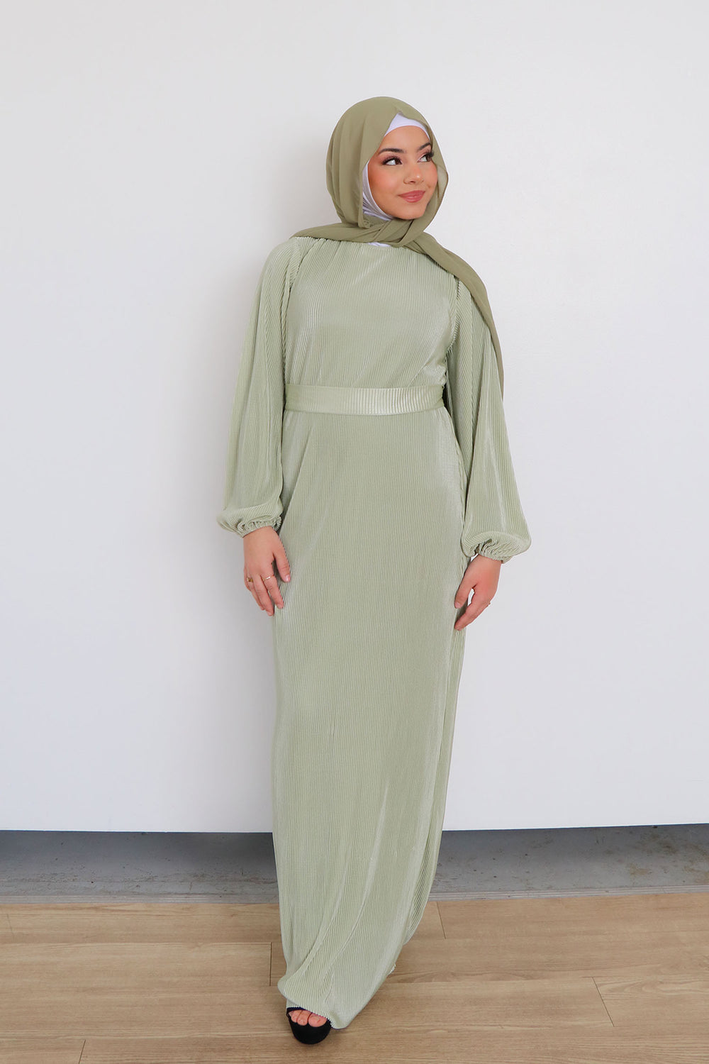 Alice Pleat Dress- Sage Green