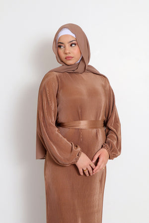 Alice Pleat Dress- Mocha brown