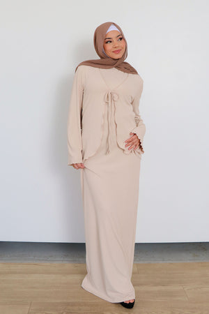 Lina Ribbed Maxi Set- Cream