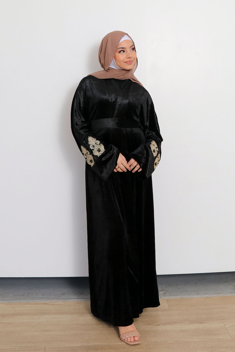Yara VIP Luxury Lace Open Abaya- Black