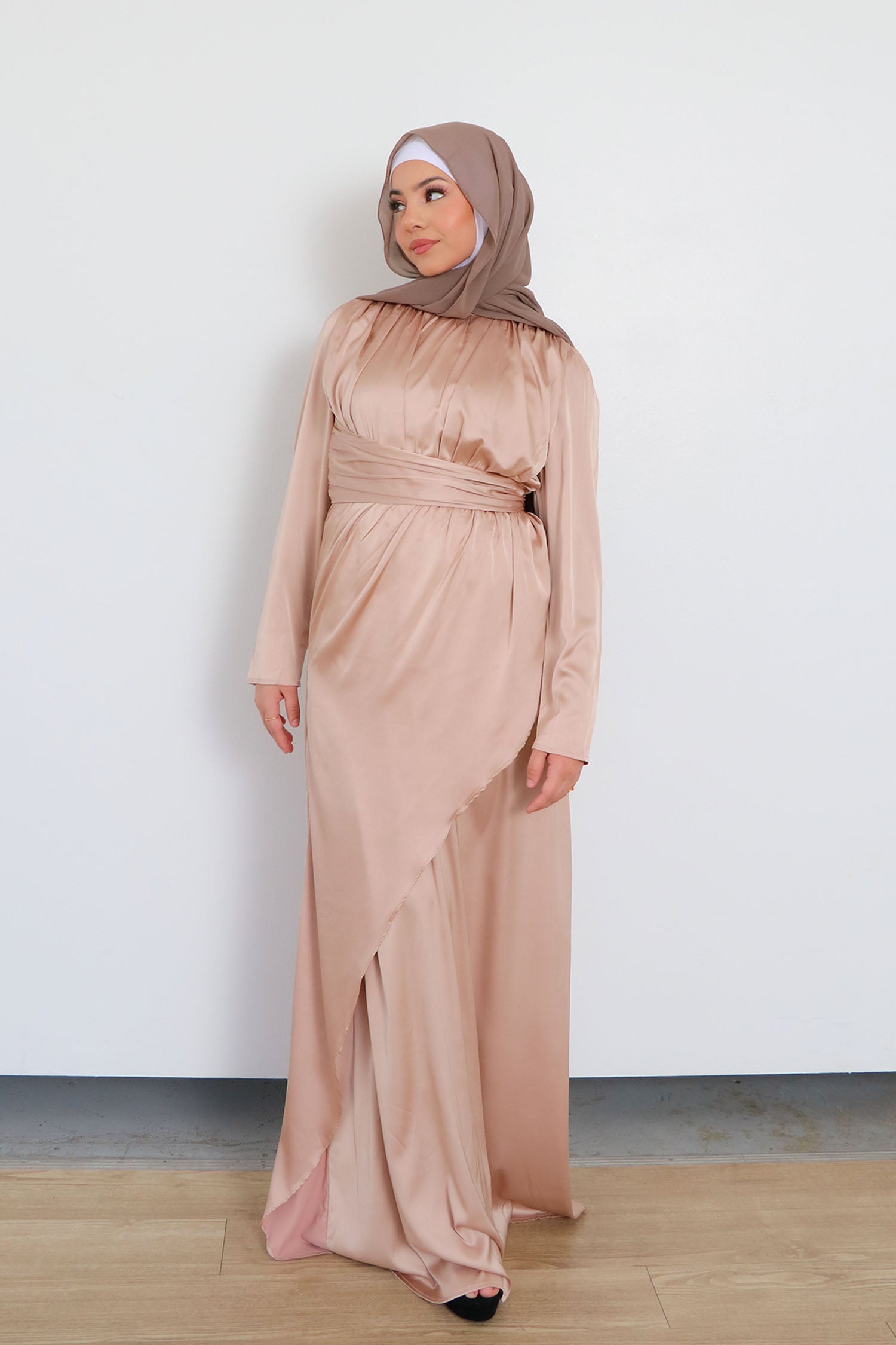 Sarai Layer Satin Dress- Rose Gold Sarai Layer Satin Dress- Rose Gold