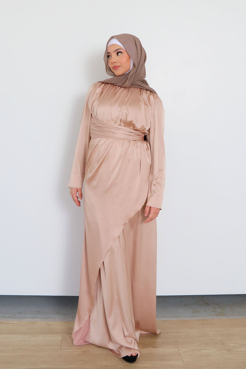 Sarai Layer Satin Dress- Rose Gold