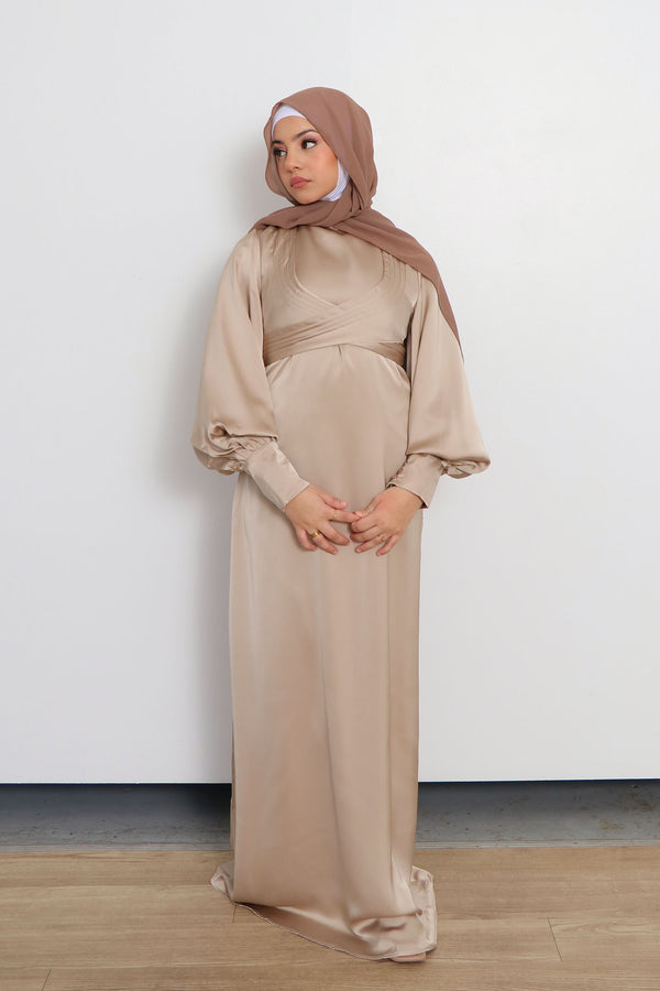 Laura Wrap Satin Dress- Blush Gold