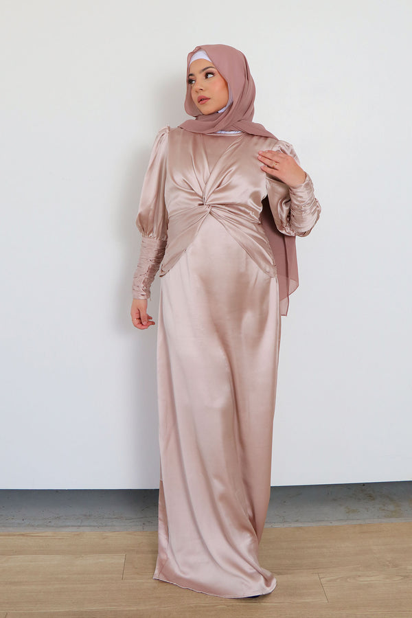 Olivia Wrap Satin Dress- Blush Pink