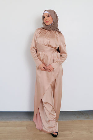 Sarai Layer Satin Dress- Rose Gold