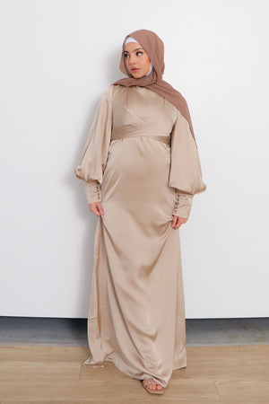 Laura Wrap Satin Dress- Blush Gold