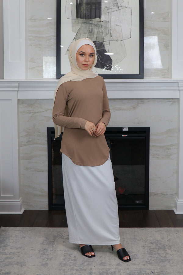 High Neck Long Sleeve Top- Tan