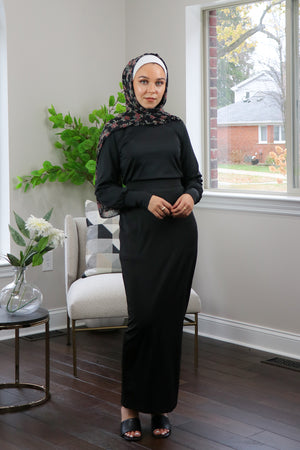 Silky Spandex Long Sleeve Top- Black