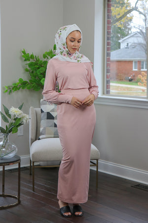 Silky Spandex Long Sleeve Top- Light Pink