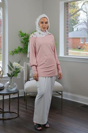 Silky Spandex Long Sleeve Top- Light Pink