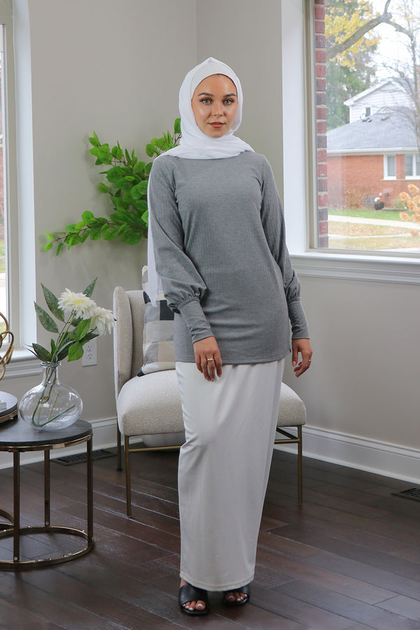 Ribbed Long Sleeve Top- Heather Gray