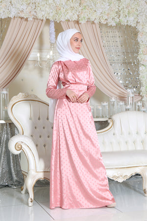 Bella High Neck Satin Dress- Pink