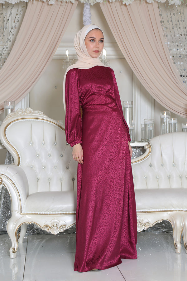 Ava Leopard Satin Dress - Ruby