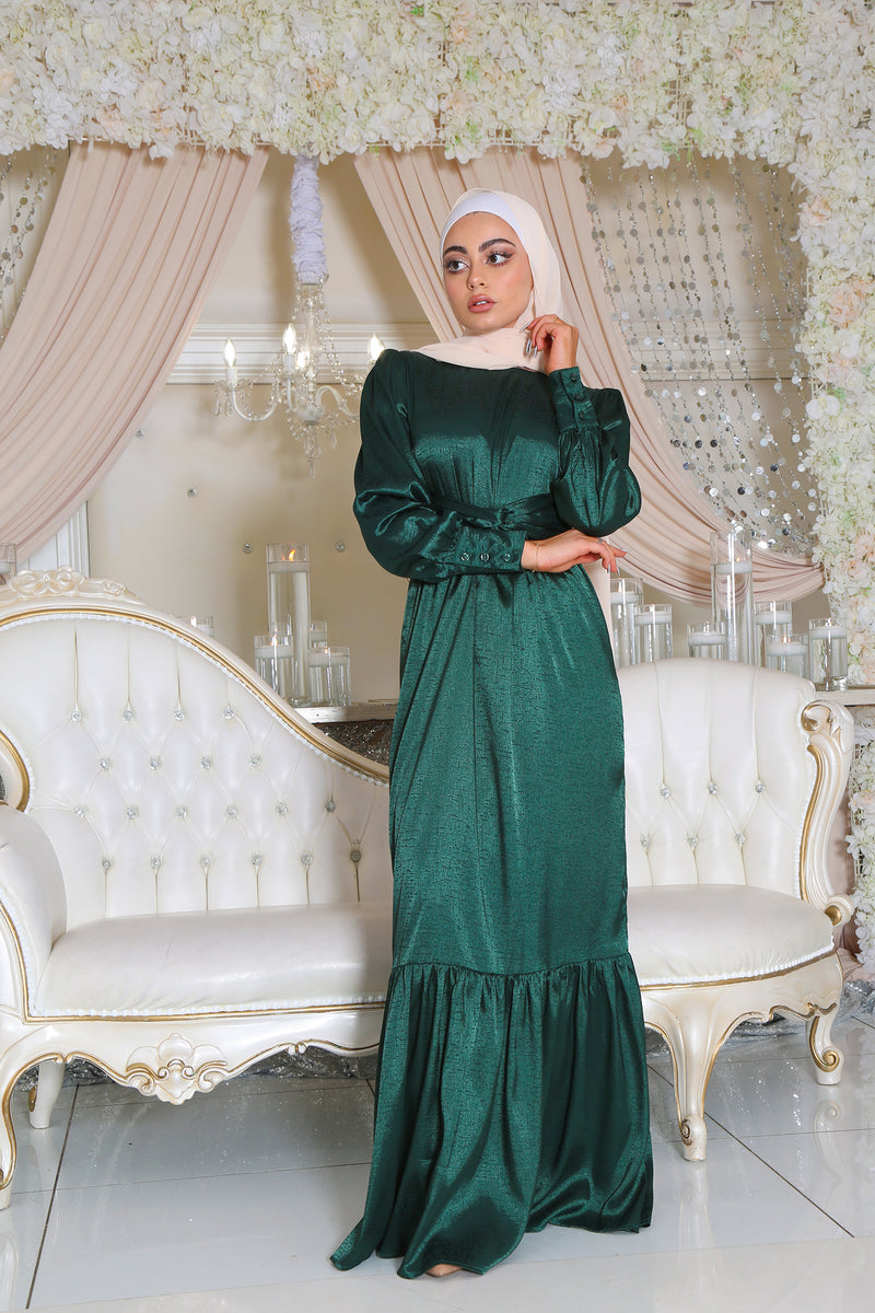 Jasmine Satin Wrap Dress- Emerald