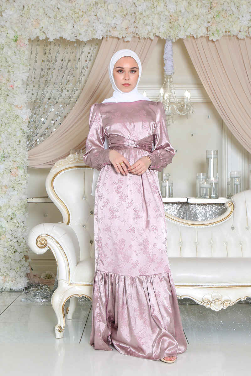 Jasmine Satin Wrap Dress- Blush Pink