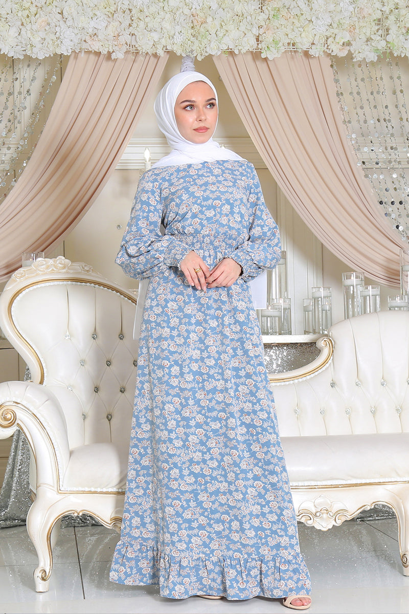 Zara Floral Dress- Dusty Blue