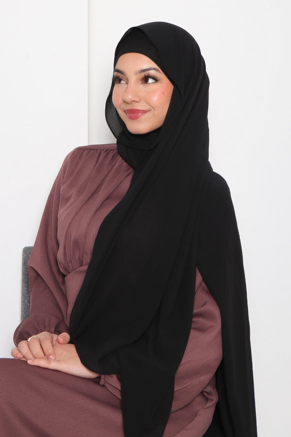Laila Matching Chiffon Hijab Set- Black