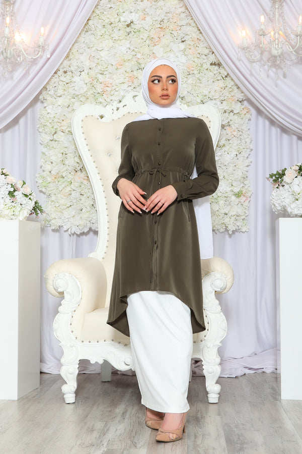 Deluxe Soft Button Down Tunic- Army