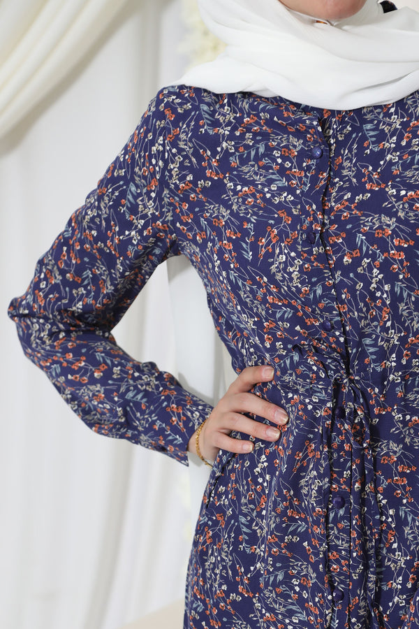 Floral Buttoned-Down Tunic- Blue