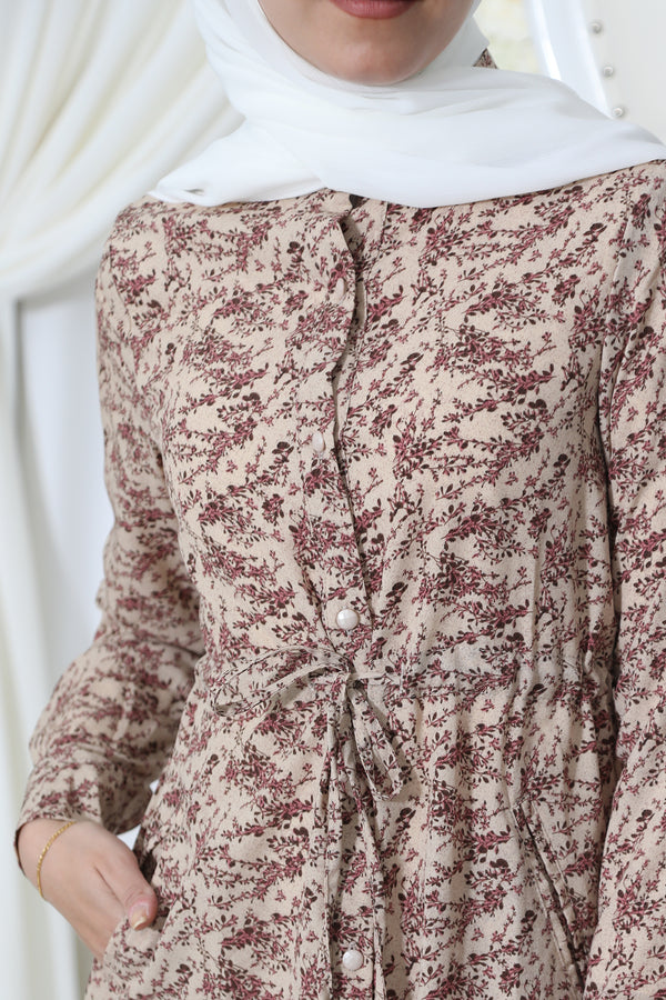 Floral Buttoned-Down Tunic- Nude