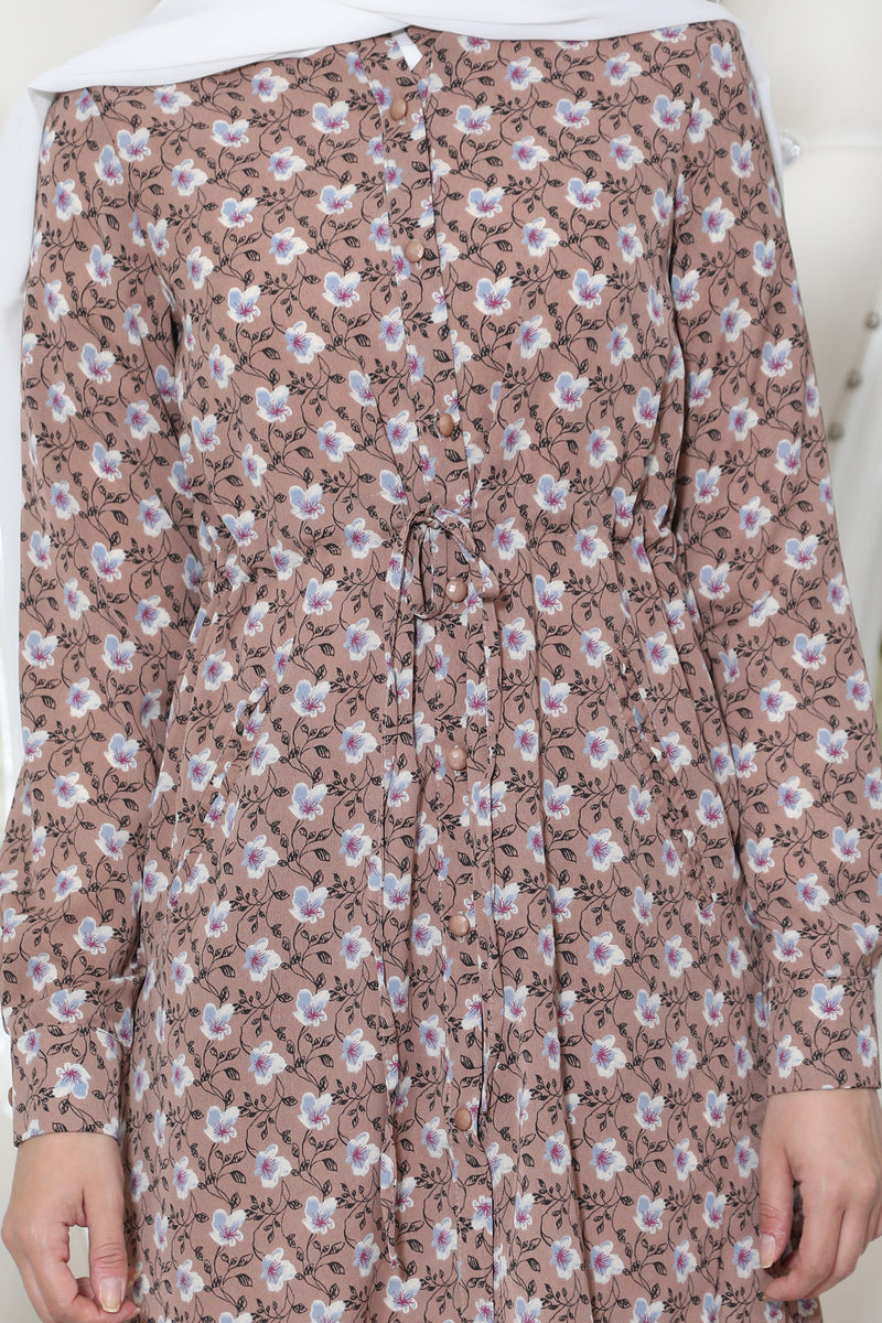 Floral Buttoned-Down Tunic- Rose/Blue