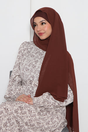 Laila Matching Chiffon Hijab Set- Deep Chocolate