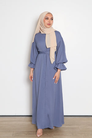 Darya Textured Balloon Sleeve Abaya- Dusty Blue