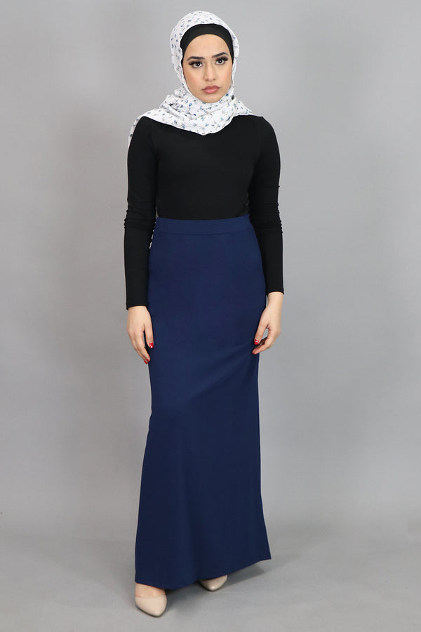 Navy Blue Spandex Maxi Skirt (4537003933753)