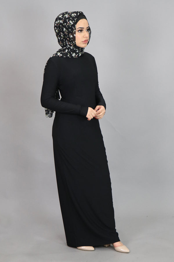 Black Plain Fitted Spandex Maxi Dress (4516944216121)