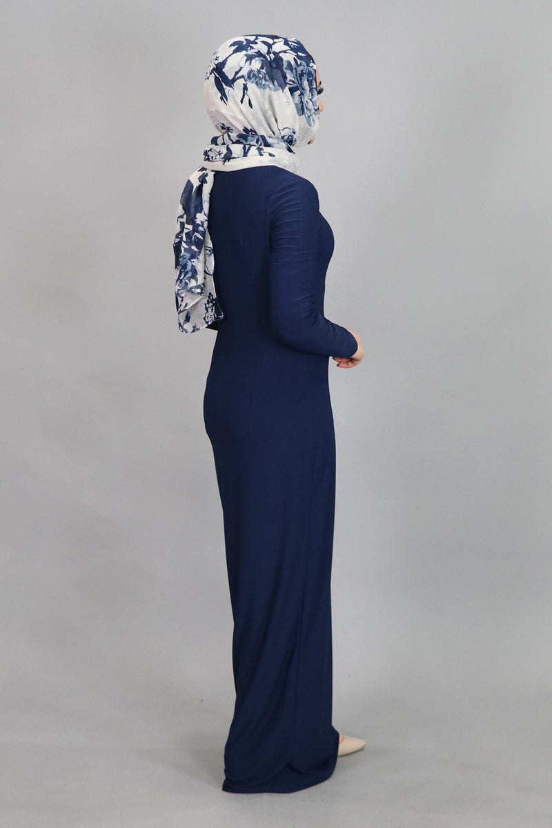 Navy Blue Plain Fitted Spandex Maxi Dress (4540244754489)