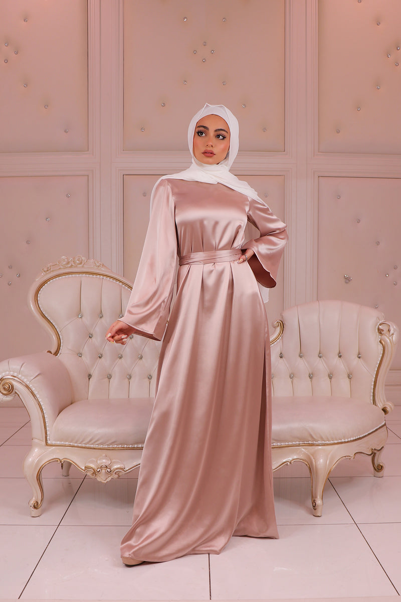 LaMeera Wide Sleeve Satin Dress - Blush Pink
