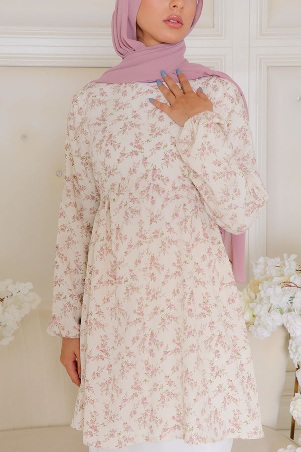 kim Floral Smock Top- White