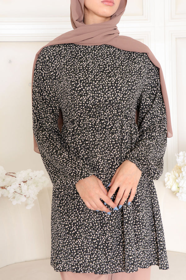 kim Floral Smock Top- Black