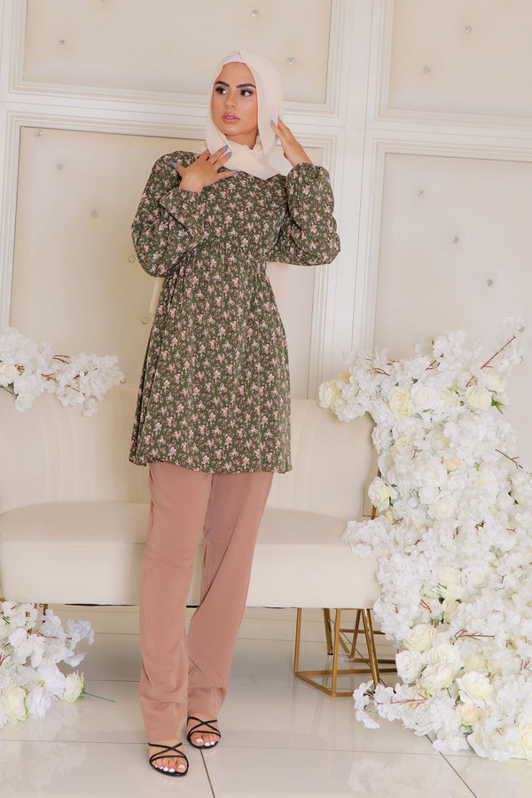 kim Floral Smock Top- Hunter Green