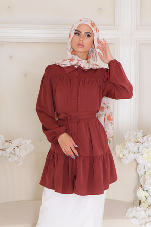 Sadie Soft Smock Top- Burnt Orange