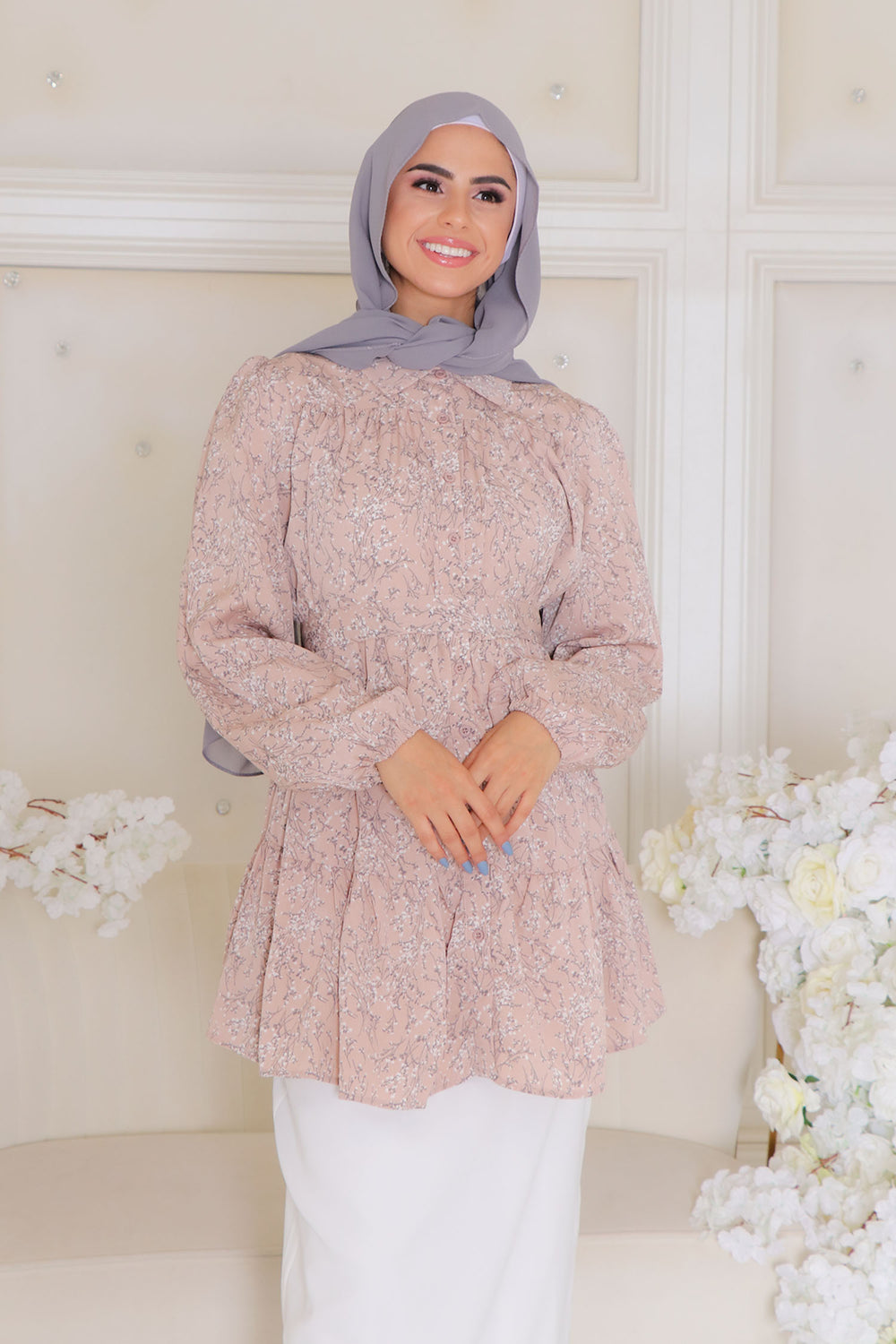 Sadie Floral Smock Top-Pink