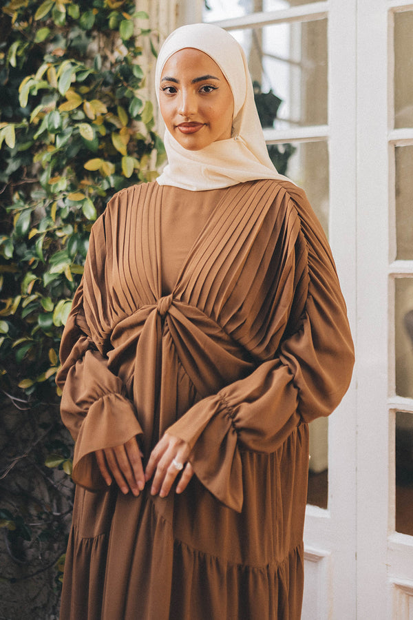 Saleema Chiffon Open Abaya- Coffee Brown