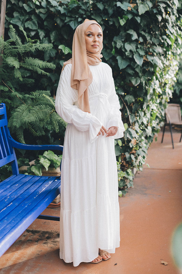 Saleema Chiffon Open Abaya- Off White