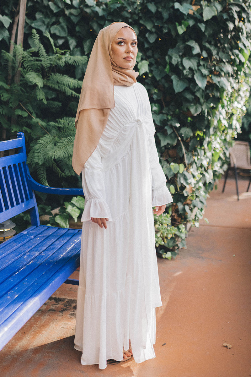Saleema Chiffon Open Abaya- Off White
