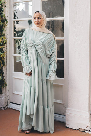 Saleema Chiffon Open Abaya - Light Sage