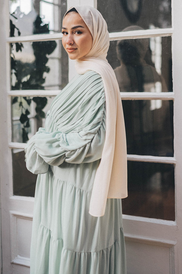 Saleema Chiffon Open Abaya - Light Sage