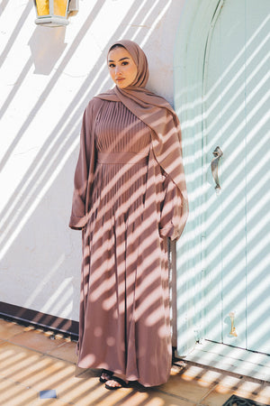 Adina Pleat Abaya Set- Desert Rose