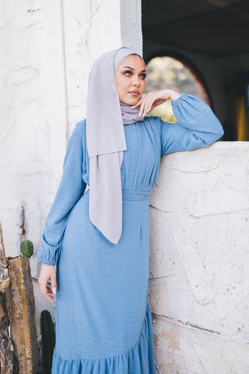 Thalia Textured Maxi Dress- Blue Gray