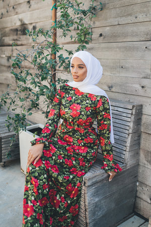 Amaya Floral Dress- Black & Red