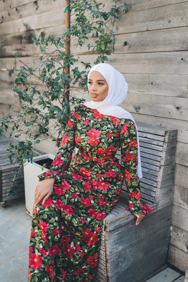 Amaya Floral Dress- Black & Red