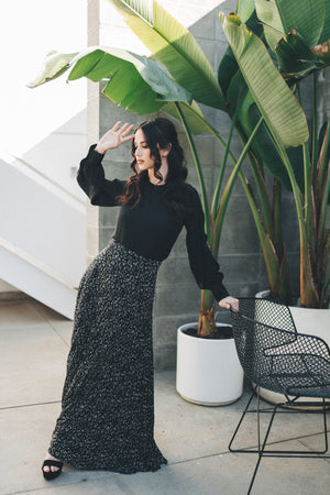 Floral Pleated Skirt- Black