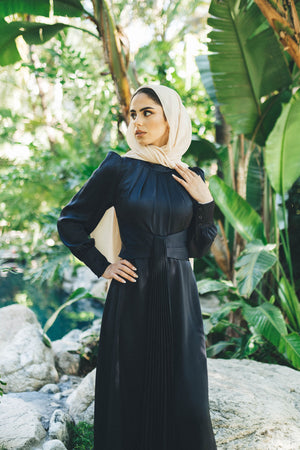 Blair Waisted Satin Dress- Navy Blue
