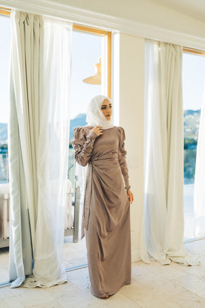 Amelia Wrap Satin Dress- Lavendar