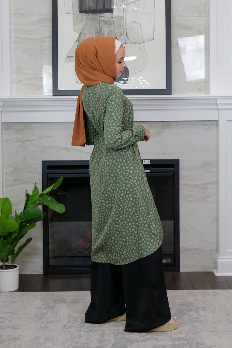 Olive Green Floral High Low Tunic
