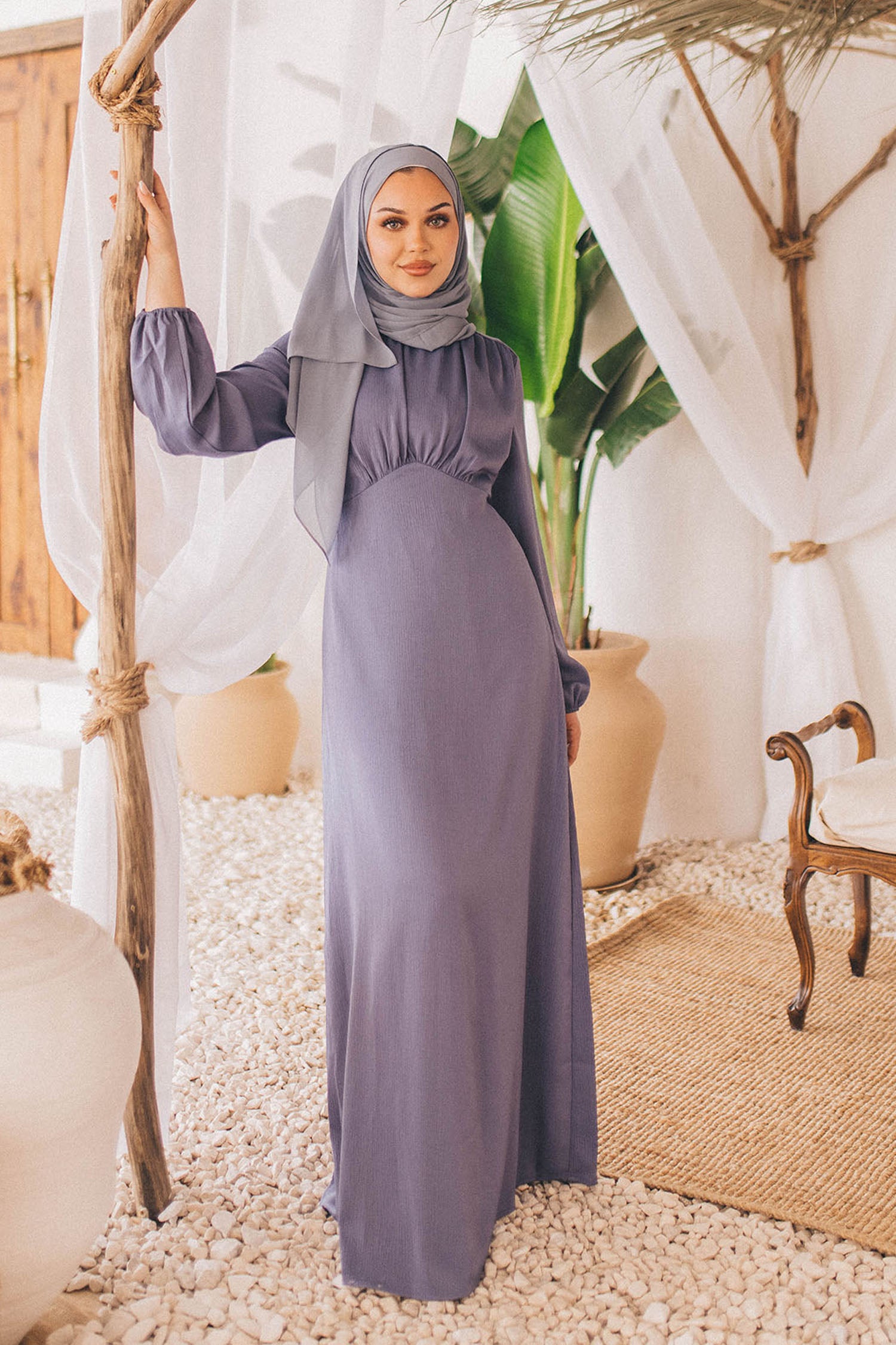 Sireen Textured Maxi Dress- Dusty Blue Sireen Textured Maxi Dress- Dusty Blue